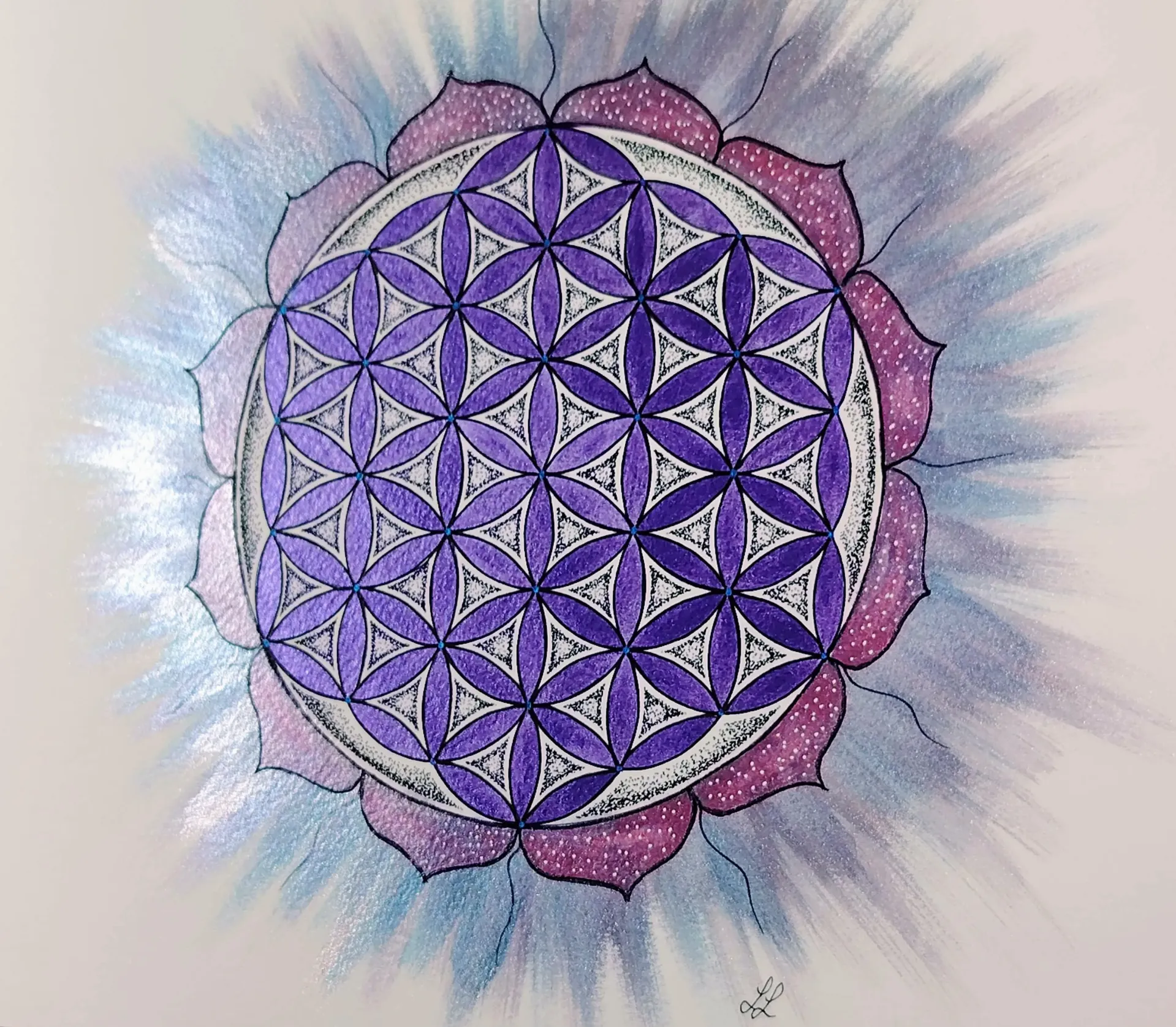 Éclat Sacré – Fleur de Vie en Aquarelle