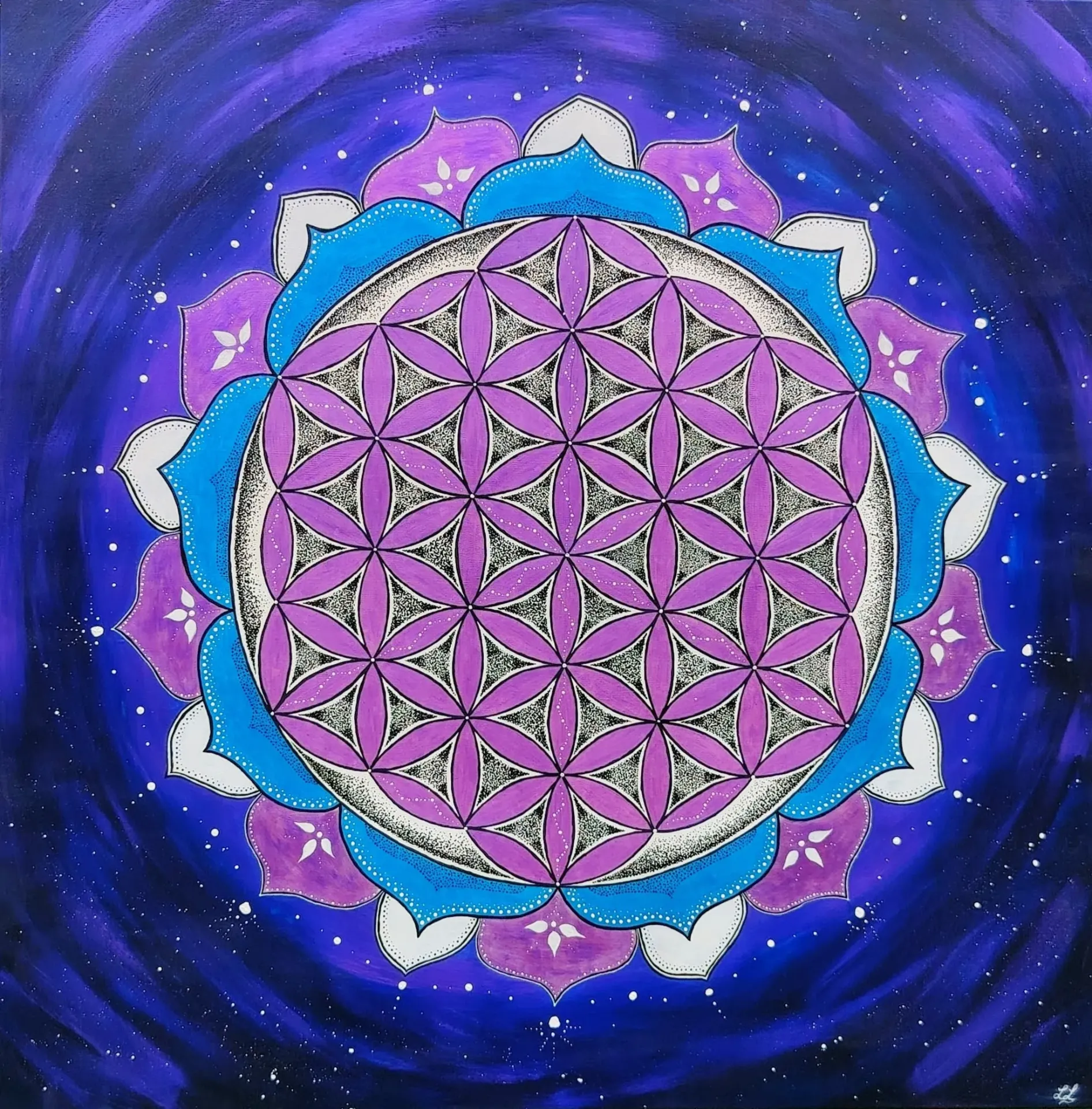 Éclosion Stellaire – Fleur de Vie fluorescente